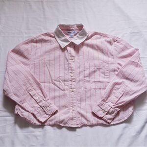 Old Navy Pink Striped Crop Button-Up with White Collar